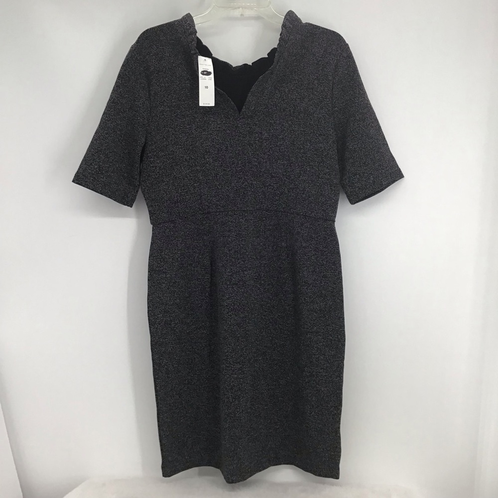 NWT Ann Taylor Tweed Ruffle Collar V-Back Mini Sheath Dress Career Black Size 10 - Picture 3 of 8
